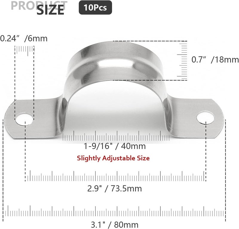 Jersvimc 10Pcs 1-9/16 Inch Stainless Steel Conduit Clamps, Two Hole Strap U Bracket Rigid Pipe Strap Metal U Clamp Conduit Strap Tension Clips U-tube Clamp Heavy Duty - Image 4